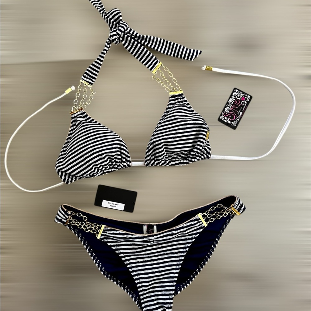 Striped Navy Blue and White Bikini Set